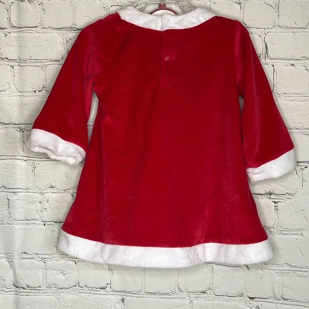 Carter's Red Velour White Faux Fur‎ Trim Santa Christmas Dress size 6-9 Months